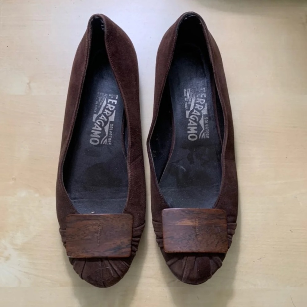 Salvatore Ferragamo brown suede flats